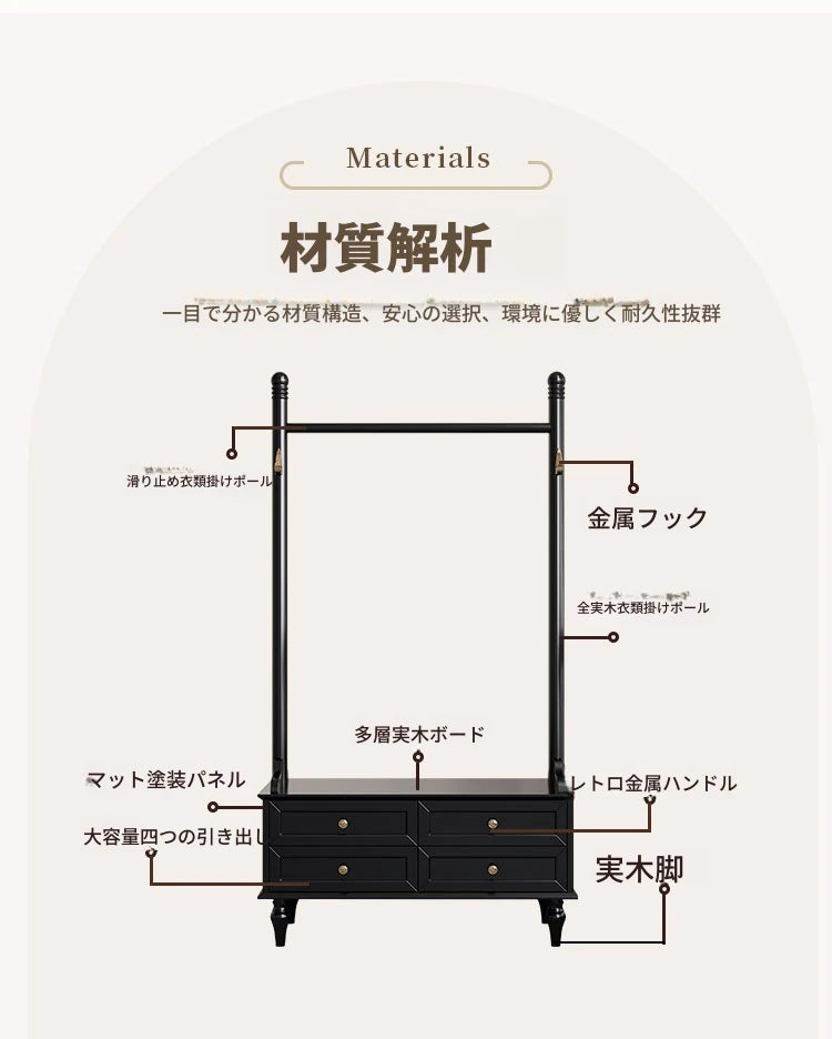 モダンデザインの多層板ラック・収納付きハンガーシェルフ | シンプルな衣類収納とスタイリッシュなディスプレイ用 fcr-4818
