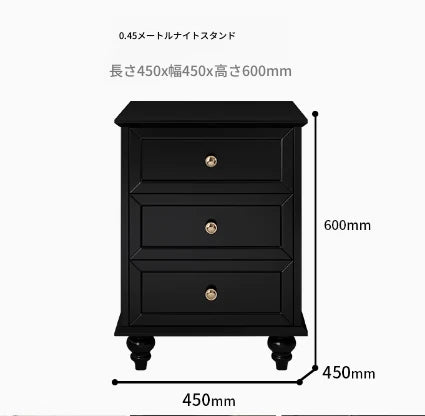 シンプルモダンなナイトテーブル - 多層板製・3段引き出し付き・エレガントな黒色デザイン fcr-4821
