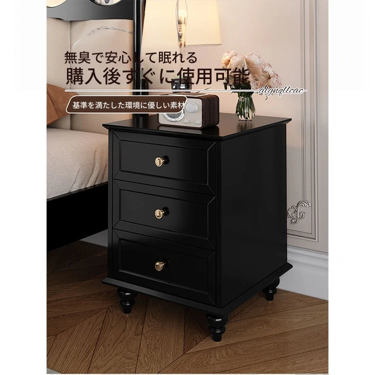 シンプルモダンなナイトテーブル - 多層板製・3段引き出し付き・エレガントな黒色デザイン fcr-4821