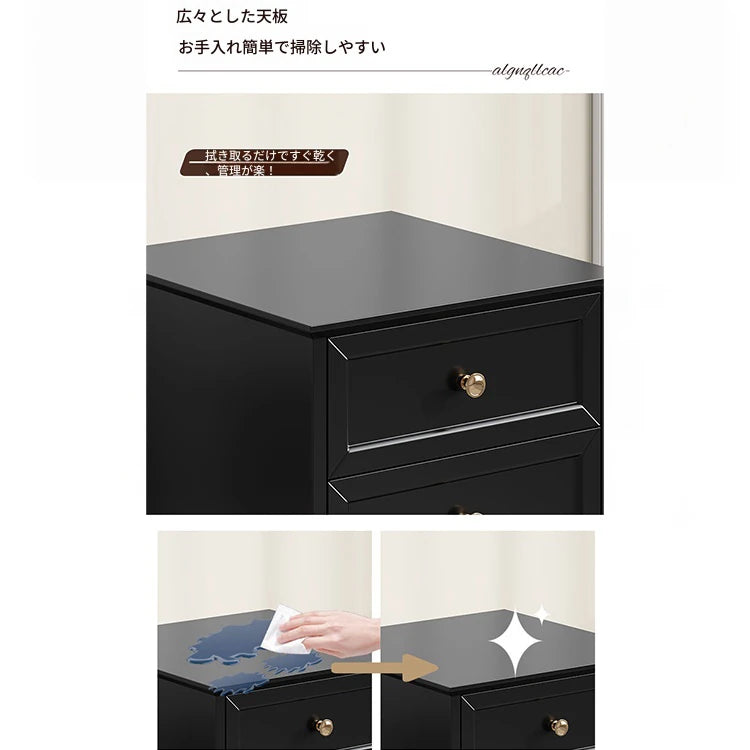 シンプルモダンなナイトテーブル - 多層板製・3段引き出し付き・エレガントな黒色デザイン fcr-4821