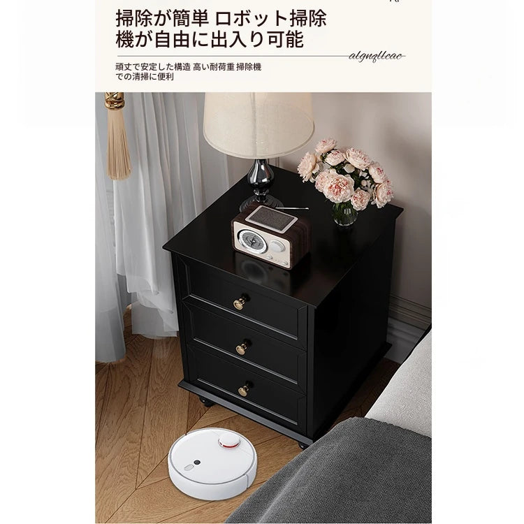 シンプルモダンなナイトテーブル - 多層板製・3段引き出し付き・エレガントな黒色デザイン fcr-4821