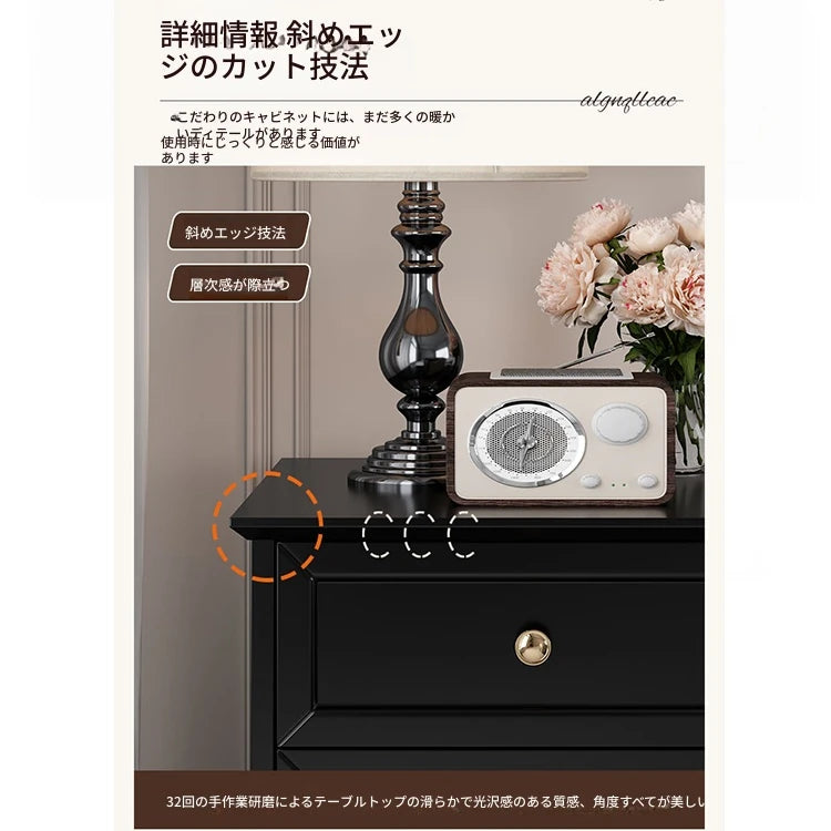 シンプルモダンなナイトテーブル - 多層板製・3段引き出し付き・エレガントな黒色デザイン fcr-4821