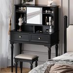 エレガントな黒の化粧台|多層板&ガラス製|収納力抜群のメイクアップデスク fcr-4824