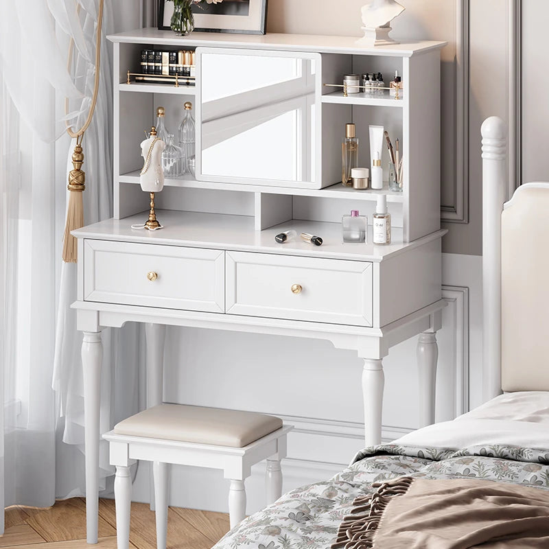 エレガントな黒の化粧台|多層板&ガラス製|収納力抜群のメイクアップデスク fcr-4824