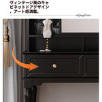 エレガントな黒の化粧台|多層板&ガラス製|収納力抜群のメイクアップデスク fcr-4824