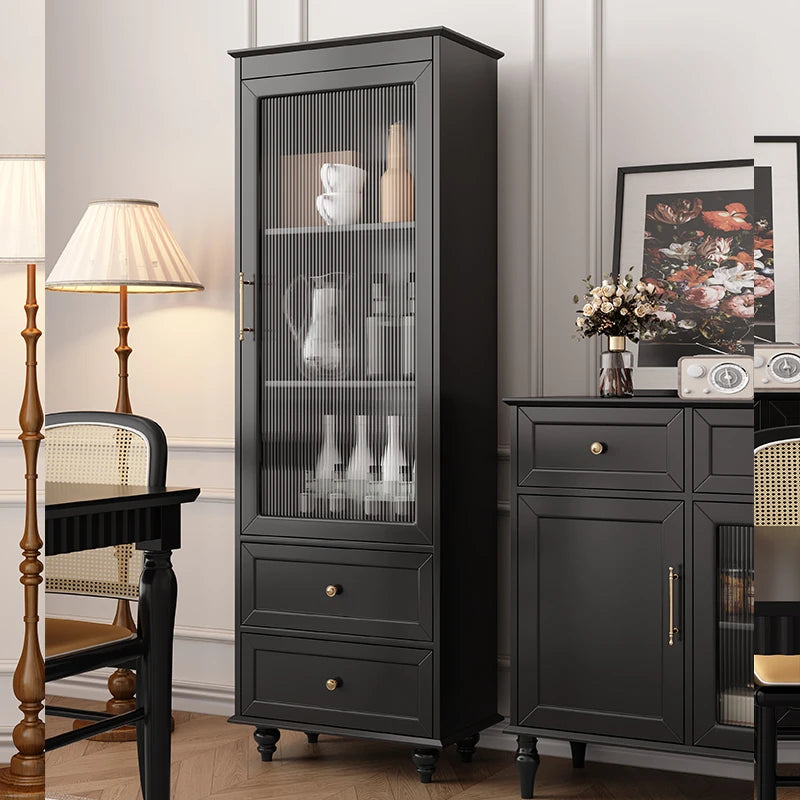 高級キャビネット 多層板ガラス収納棚 おしゃれなモダンデザイン 2段引き出し付き インテリア家具 fcr-4827