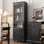 高級キャビネット 多層板ガラス収納棚 おしゃれなモダンデザイン 2段引き出し付き インテリア家具 fcr-4827