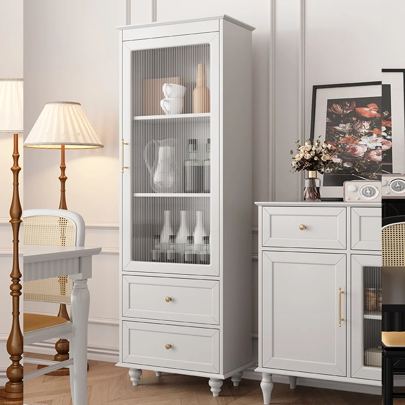 高級キャビネット 多層板ガラス収納棚 おしゃれなモダンデザイン 2段引き出し付き インテリア家具 fcr-4827