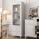 高級キャビネット 多層板ガラス収納棚 おしゃれなモダンデザイン 2段引き出し付き インテリア家具 fcr-4827