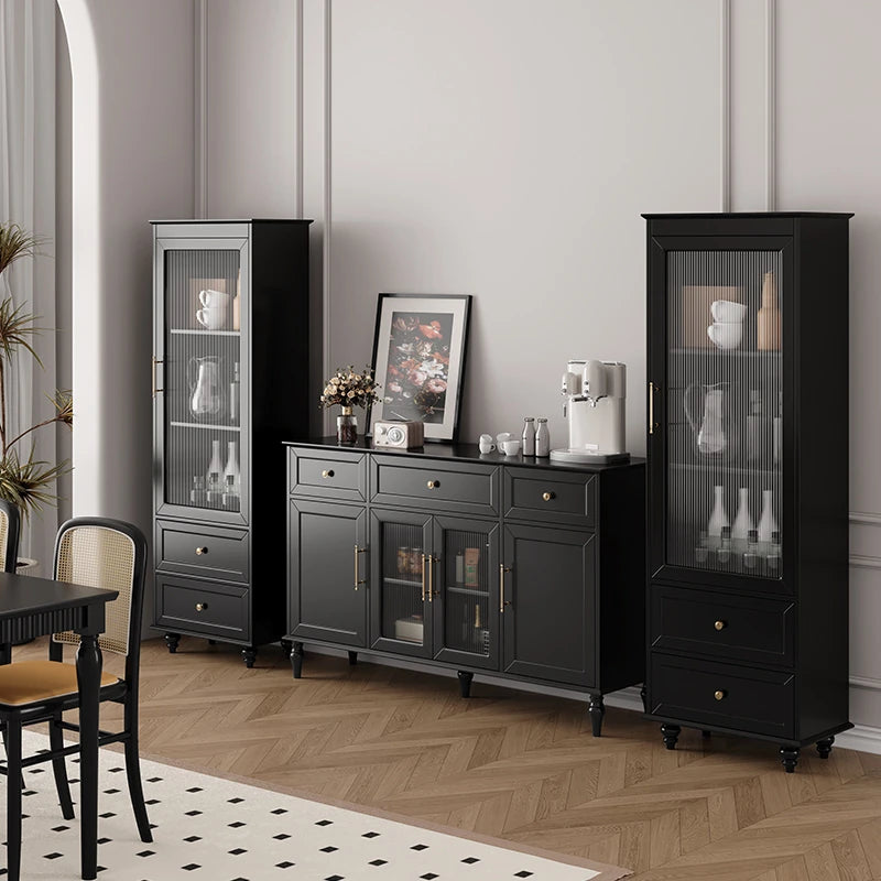 高級キャビネット 多層板ガラス収納棚 おしゃれなモダンデザイン 2段引き出し付き インテリア家具 fcr-4827