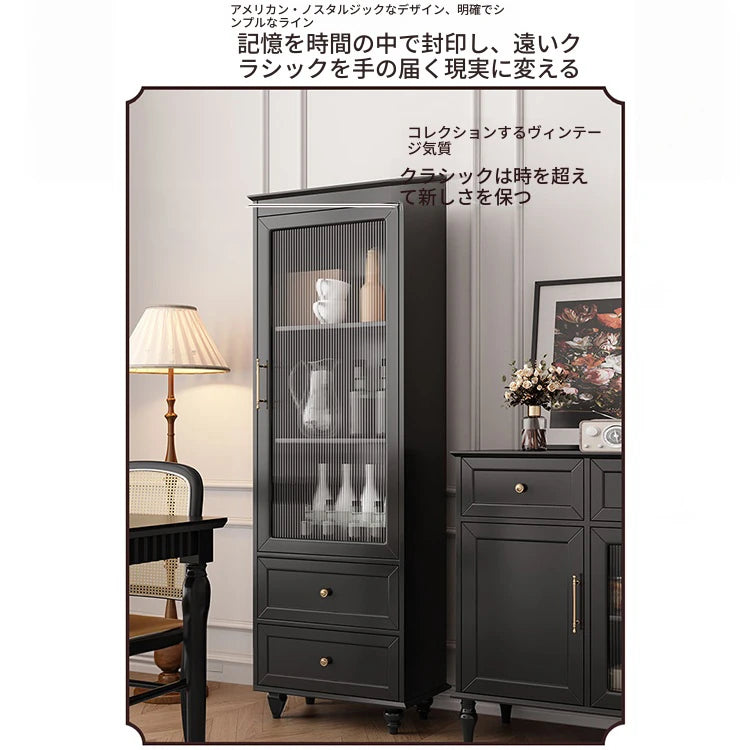 高級キャビネット 多層板ガラス収納棚 おしゃれなモダンデザイン 2段引き出し付き インテリア家具 fcr-4827