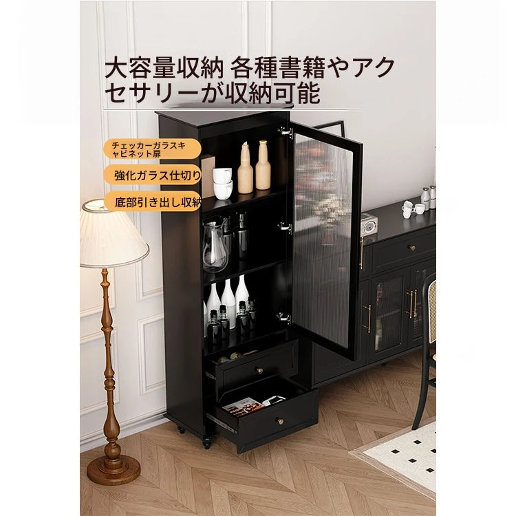 高級キャビネット 多層板ガラス収納棚 おしゃれなモダンデザイン 2段引き出し付き インテリア家具 fcr-4827