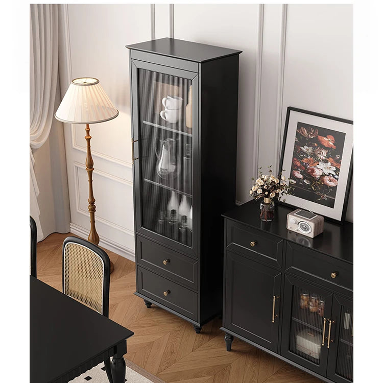 高級キャビネット 多層板ガラス収納棚 おしゃれなモダンデザイン 2段引き出し付き インテリア家具 fcr-4827