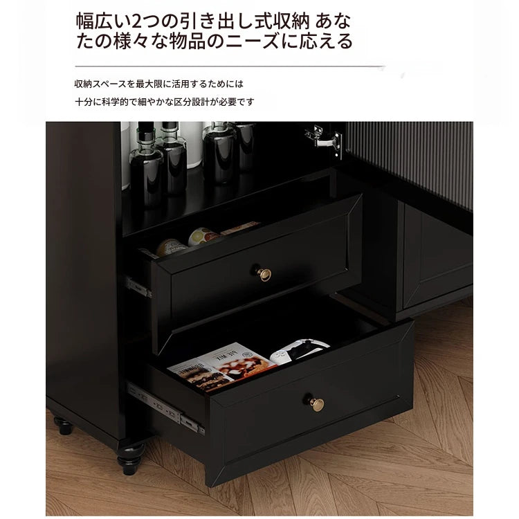 高級キャビネット 多層板ガラス収納棚 おしゃれなモダンデザイン 2段引き出し付き インテリア家具 fcr-4827