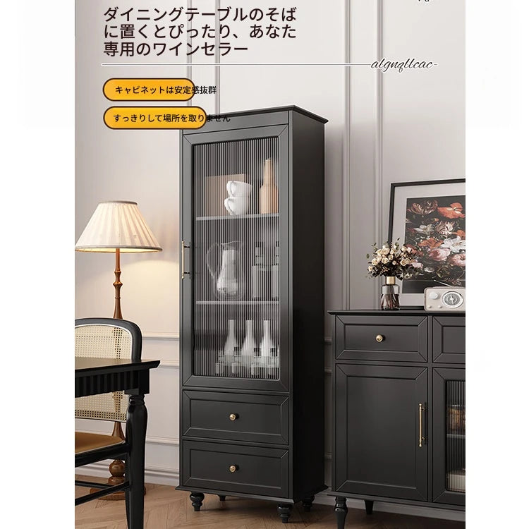 高級キャビネット 多層板ガラス収納棚 おしゃれなモダンデザイン 2段引き出し付き インテリア家具 fcr-4827