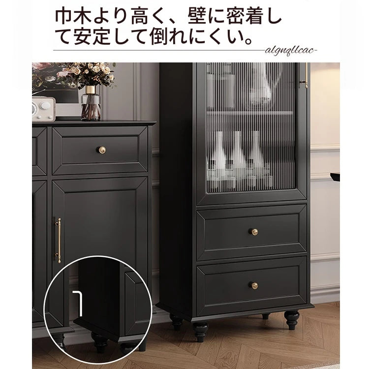 高級キャビネット 多層板ガラス収納棚 おしゃれなモダンデザイン 2段引き出し付き インテリア家具 fcr-4827