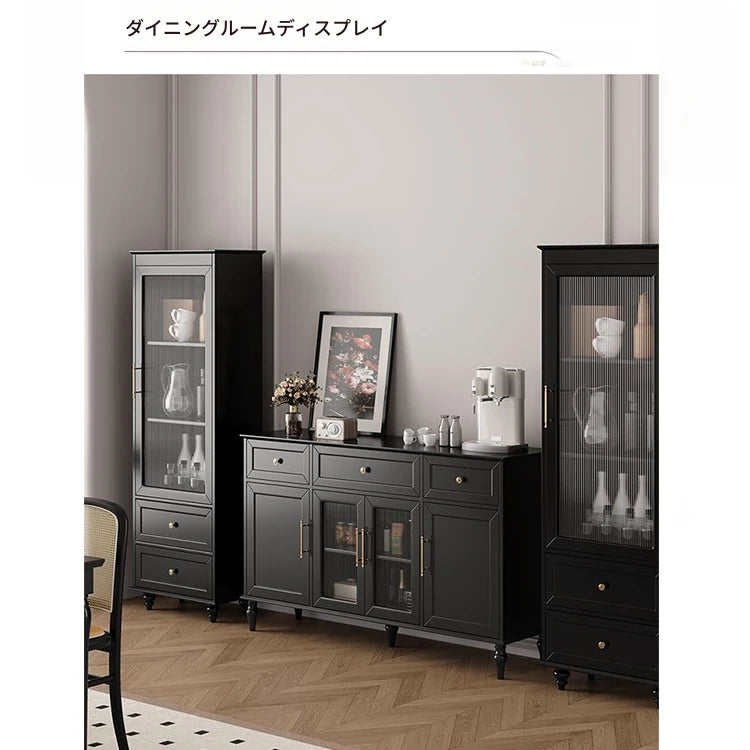 高級キャビネット 多層板ガラス収納棚 おしゃれなモダンデザイン 2段引き出し付き インテリア家具 fcr-4827