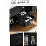 オシャレな多層板製テレビ台|ガラス扉付き収納付きリビング用黒色キャビネット fcr-4828