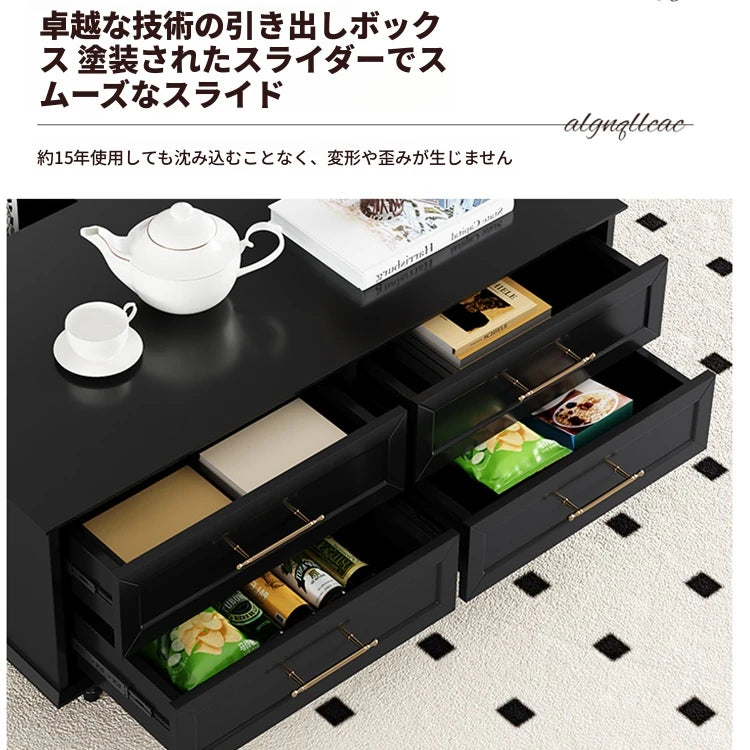 モダンデザイン センターテーブル 多層板製 クラシックブラック おしゃれ収納付き リビングルームに最適 fcr-4829