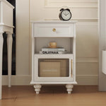 モダンデザイン ナイトテーブル 多層板&ガラス製 アウトレット特価 収納付き 寝室・リビングに最適 fcr-4830