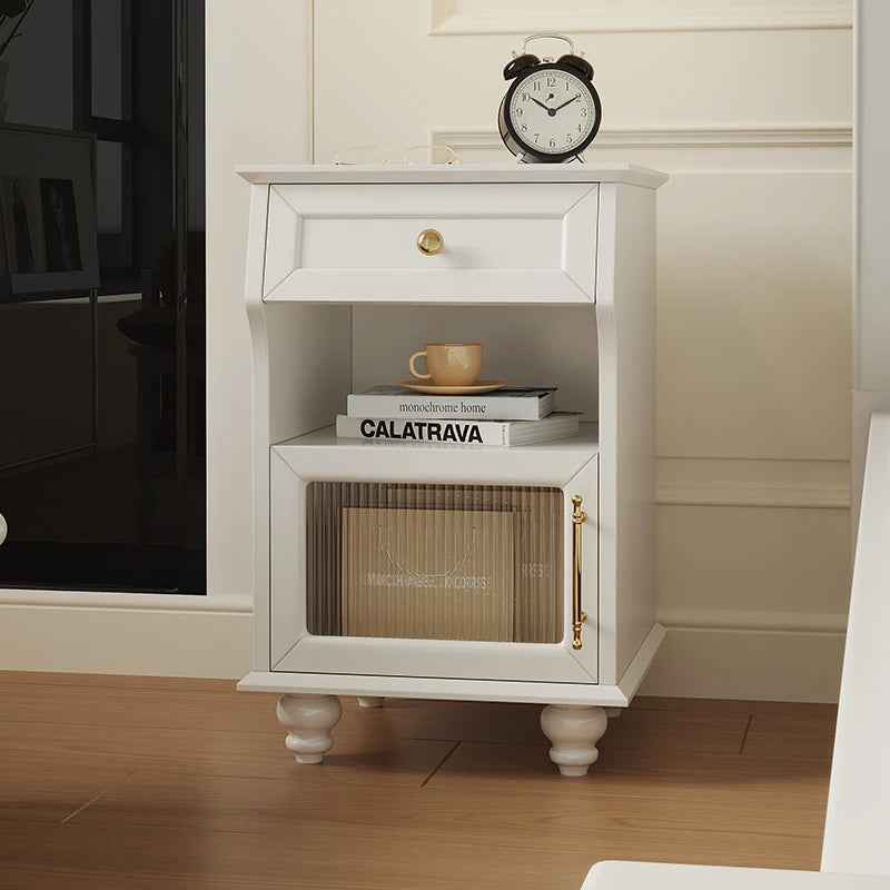 モダンデザイン ナイトテーブル 多層板&ガラス製 アウトレット特価 収納付き 寝室・リビングに最適 fcr-4830