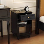 モダンデザイン ナイトテーブル 多層板&ガラス製 アウトレット特価 収納付き 寝室・リビングに最適 fcr-4830