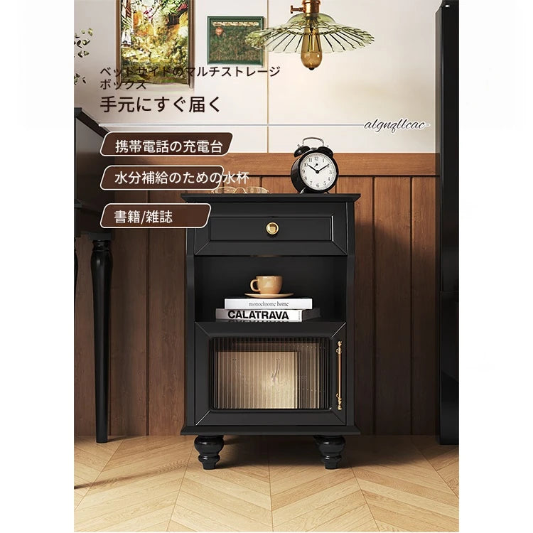 モダンデザイン ナイトテーブル 多層板&ガラス製 アウトレット特価 収納付き 寝室・リビングに最適 fcr-4830