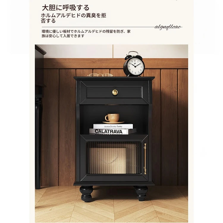 モダンデザイン ナイトテーブル 多層板&ガラス製 アウトレット特価 収納付き 寝室・リビングに最適 fcr-4830