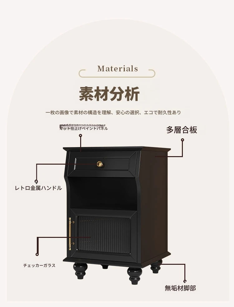 モダンデザイン ナイトテーブル 多層板&ガラス製 アウトレット特価 収納付き 寝室・リビングに最適 fcr-4830
