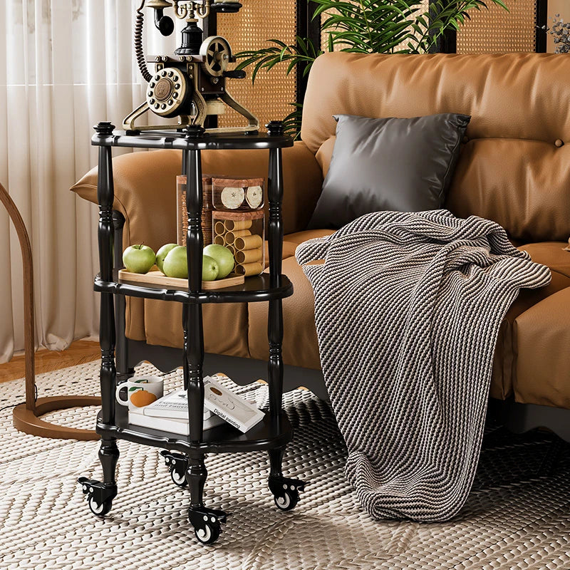 ブラックセンターテーブル - 多層板製、キャスター付き、クラシックデザインでおしゃれなリビングに最適! fcr-4831