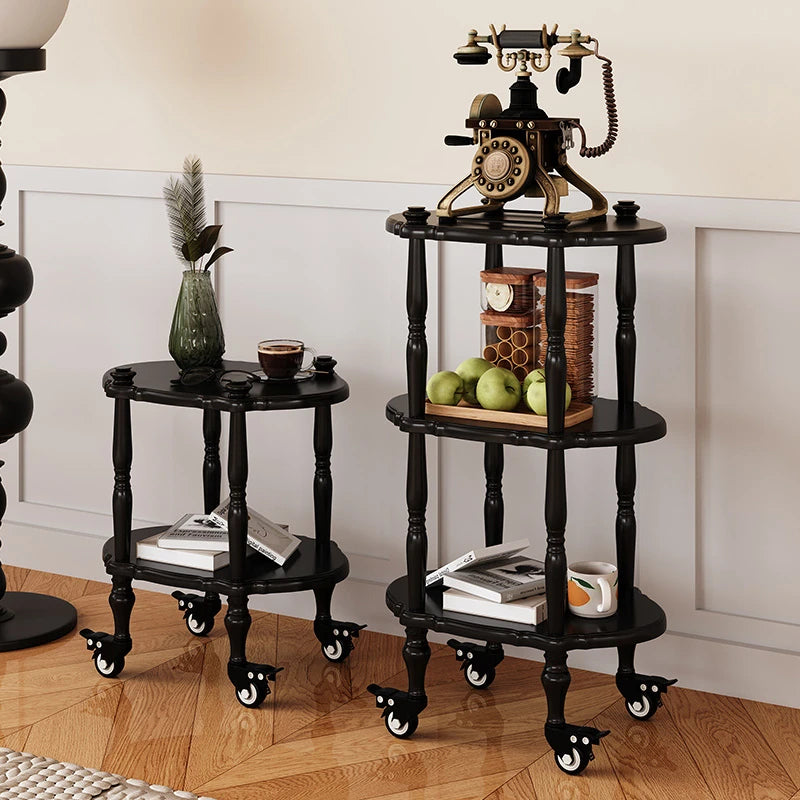 ブラックセンターテーブル - 多層板製、キャスター付き、クラシックデザインでおしゃれなリビングに最適! fcr-4831