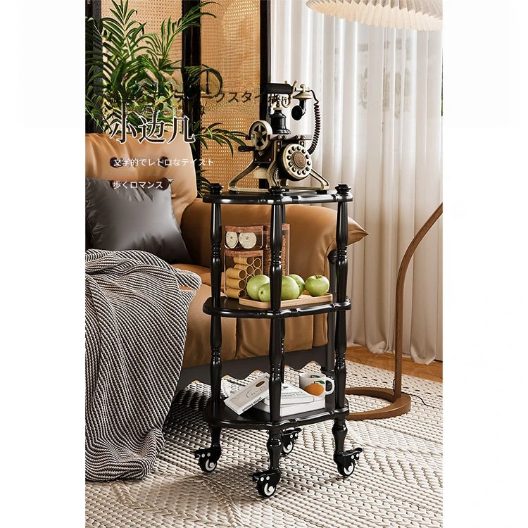 ブラックセンターテーブル - 多層板製、キャスター付き、クラシックデザインでおしゃれなリビングに最適! fcr-4831