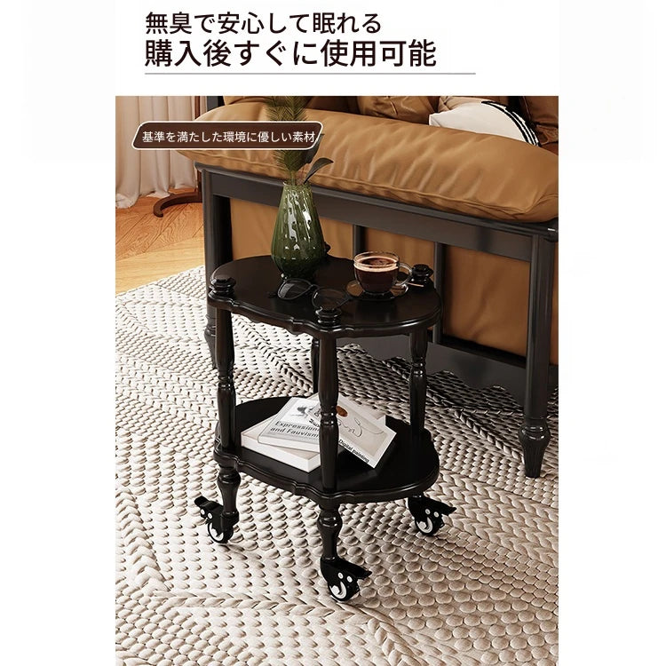 ブラックセンターテーブル - 多層板製、キャスター付き、クラシックデザインでおしゃれなリビングに最適! fcr-4831