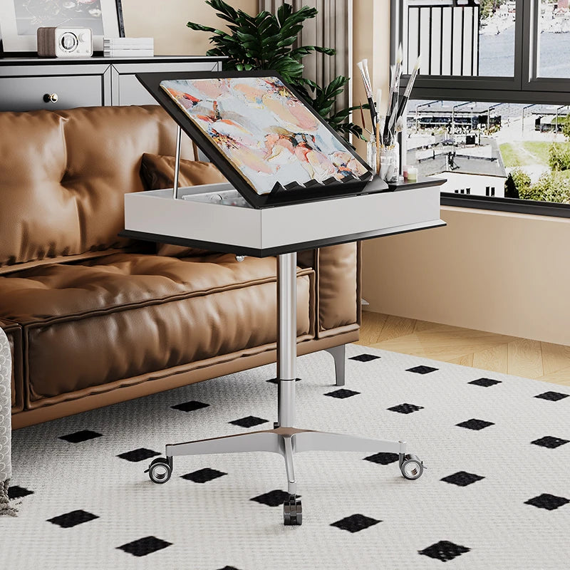 センターテーブル 多層板&アルミニウム合金製 折りたたみ機能付き モダンデザイン 移動便利なキャスター付き fcr-4834