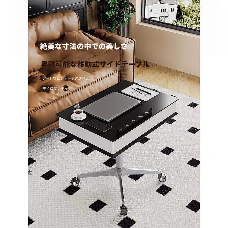 センターテーブル 多層板&アルミニウム合金製 折りたたみ機能付き モダンデザイン 移動便利なキャスター付き fcr-4834