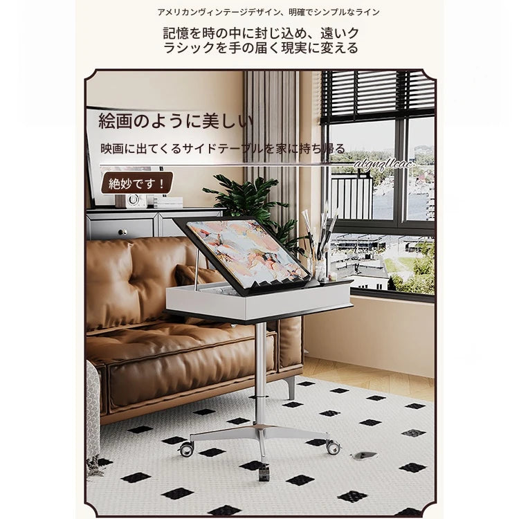 センターテーブル 多層板&アルミニウム合金製 折りたたみ機能付き モダンデザイン 移動便利なキャスター付き fcr-4834