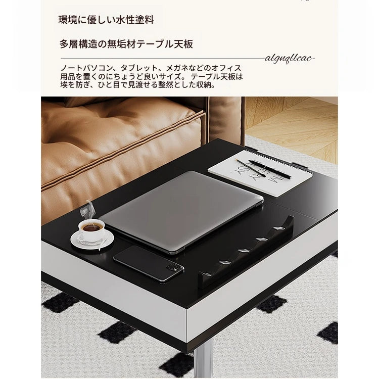 センターテーブル 多層板&アルミニウム合金製 折りたたみ機能付き モダンデザイン 移動便利なキャスター付き fcr-4834