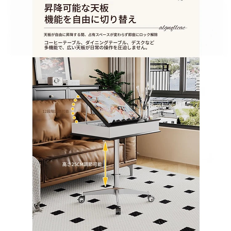 センターテーブル 多層板&アルミニウム合金製 折りたたみ機能付き モダンデザイン 移動便利なキャスター付き fcr-4834