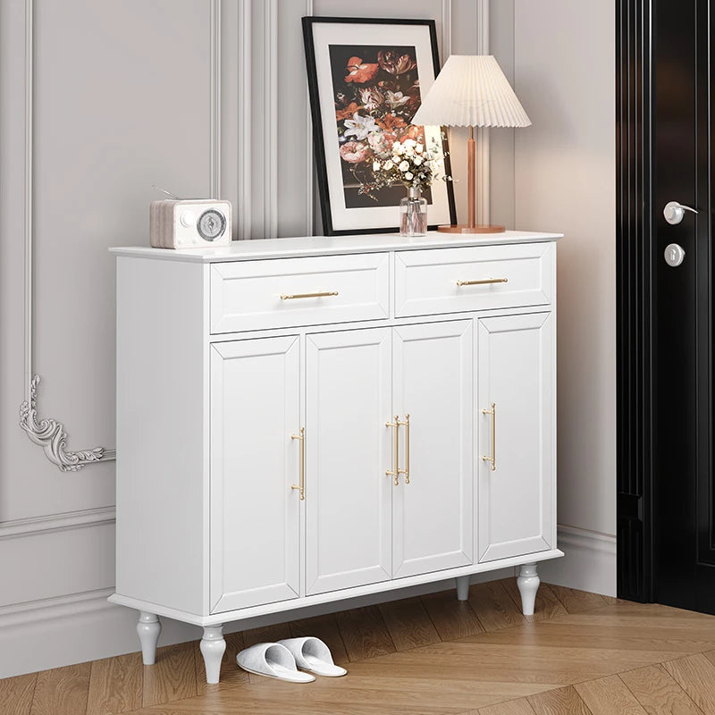 おしゃれなホワイトキャビネット - 多層板製、収納力抜群でシンプルなデザイン、リビングや玄関に最適! fcr-4841