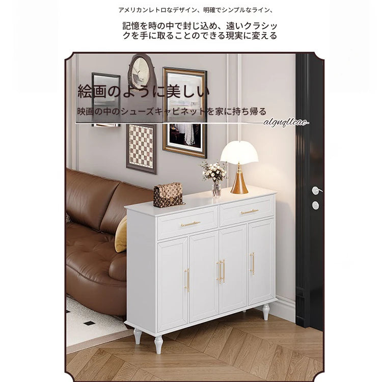 おしゃれなホワイトキャビネット - 多層板製、収納力抜群でシンプルなデザイン、リビングや玄関に最適! fcr-4841