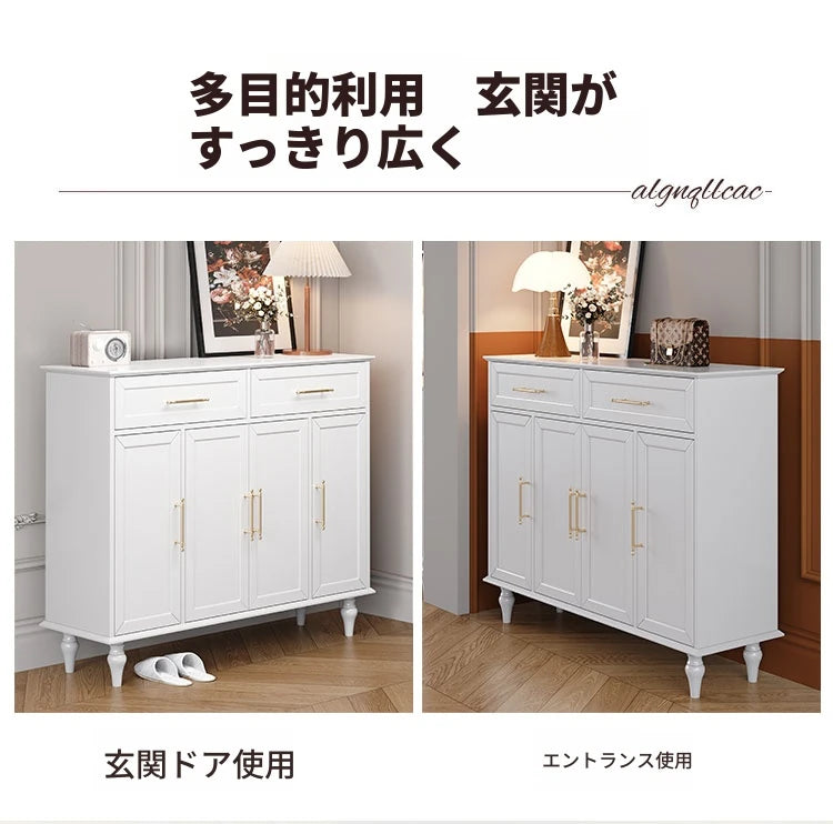 おしゃれなホワイトキャビネット - 多層板製、収納力抜群でシンプルなデザイン、リビングや玄関に最適! fcr-4841