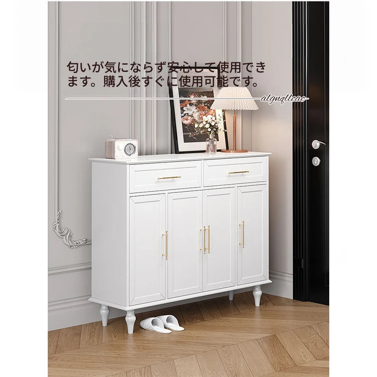 おしゃれなホワイトキャビネット - 多層板製、収納力抜群でシンプルなデザイン、リビングや玄関に最適! fcr-4841