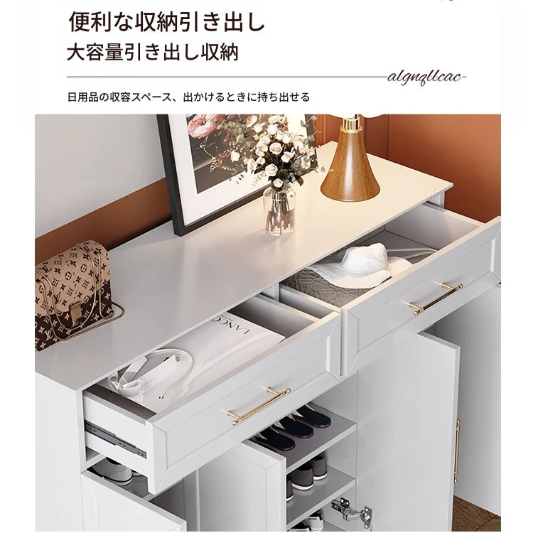 おしゃれなホワイトキャビネット - 多層板製、収納力抜群でシンプルなデザイン、リビングや玄関に最適! fcr-4841