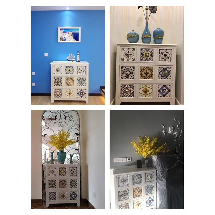 カラフルなタイルが魅力!無垢材セラミックキャビネットで華やかさを演出 fcwz-2349