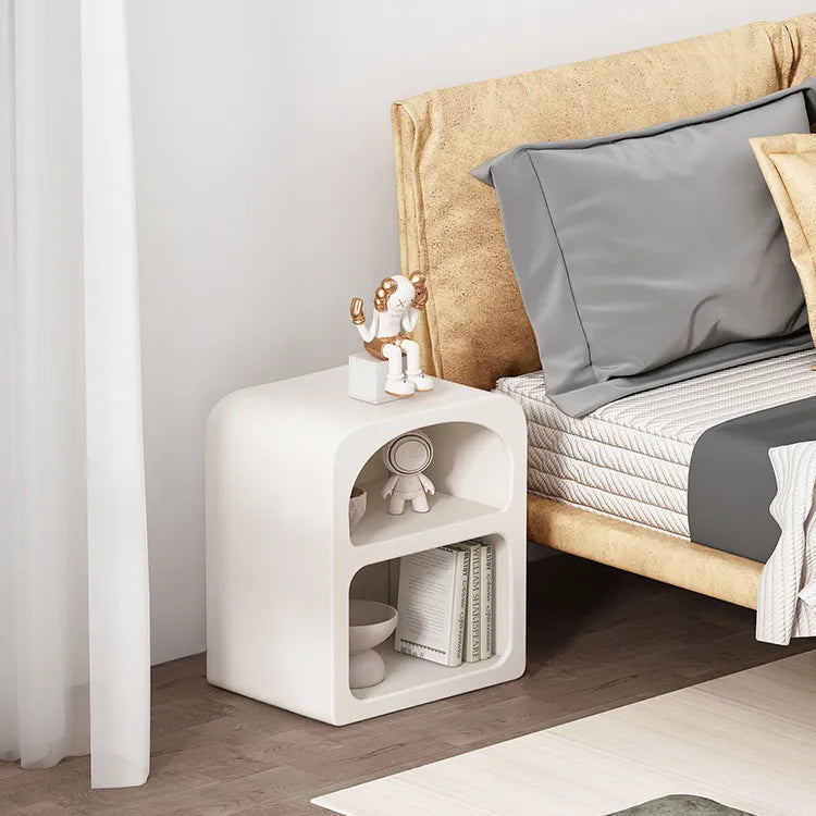 モダンデザインのホワイトナイトテーブル|おしゃれで機能的な収納スペース完備 fcwz-2362