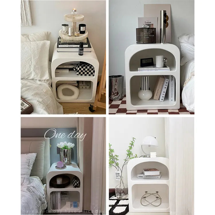 モダンデザインのホワイトナイトテーブル|おしゃれで機能的な収納スペース完備 fcwz-2362