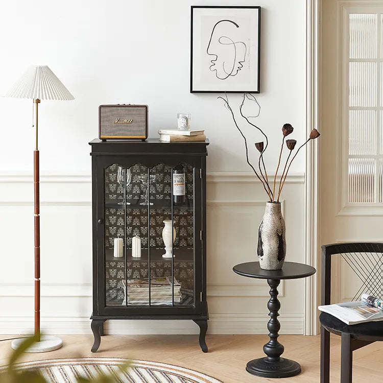 クラシックデザインのパイン材キャビネット|おしゃれなガラス扉付き収納家具 fcwz-2365