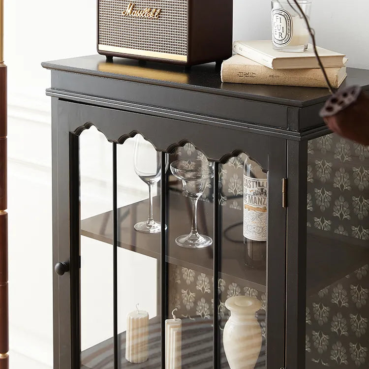 クラシックデザインのパイン材キャビネット|おしゃれなガラス扉付き収納家具 fcwz-2365