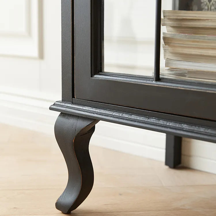 クラシックデザインのパイン材キャビネット|おしゃれなガラス扉付き収納家具 fcwz-2365