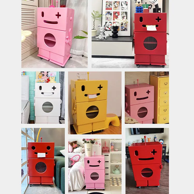 かわいいロボットデザインのガラス製キャビネット - おしゃれな収納アイディア! fcwz-2367